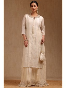 Soch - Women'S Off White Chanderi Embroidered Dress with Cut Dana