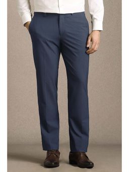 Louis Philippe - Men Navy Blue Textured Flat Front Formal Trouser