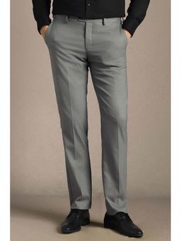Louis Philippe - Men Grey Textured Flat Front Formal Trouser