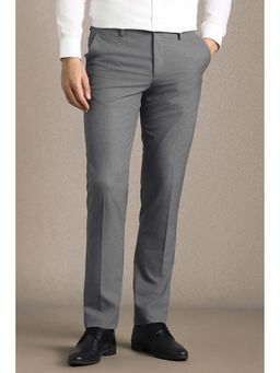 Louis Philippe - Men Grey Textured Flat Front Formal Trouser