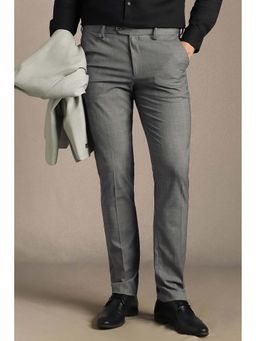 Louis Philippe - Men Grey Check Flat Front Formal Trouser