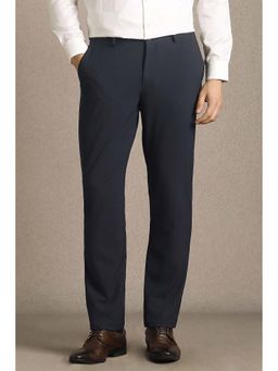 Louis Philippe - Men Navy Blue Solid Flat Front Formal Trouser