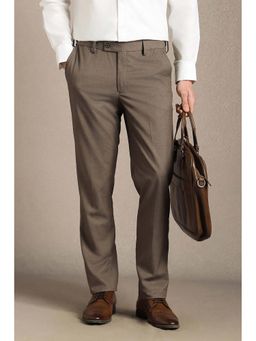 Louis Philippe - Men Brown Textured Flat Front Formal Trouser