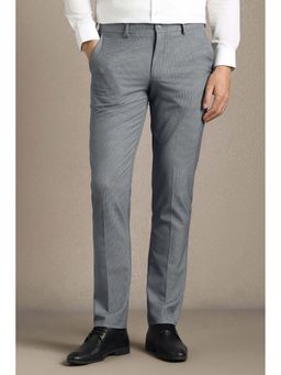 Louis Philippe - Men Grey Textured Flat Front Formal Trouser