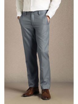 Louis Philippe - Men Grey Textured Flat Front Formal Trouser