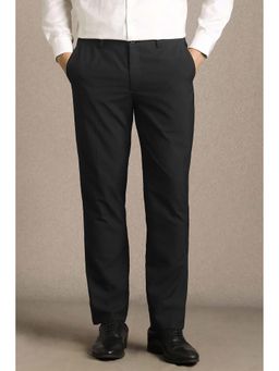 Louis Philippe - Men Black Textured Flat Front Formal Trouser