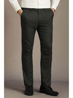 Louis Philippe - Men Grey Textured Flat Front Formal Trouser