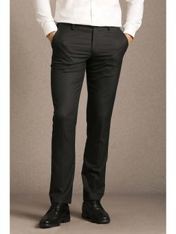 Louis Philippe - Men Black Textured Flat Front Formal Trouser