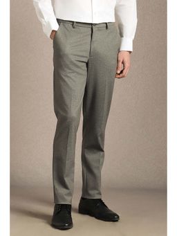 Louis Philippe - Men Grey Textured Flat Front Formal Trouser