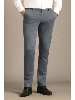 Louis Philippe - Men Grey Textured Flat Front Formal Trouser