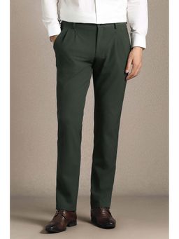 Louis Philippe - Men Green Textured Pleated Formal Trouser