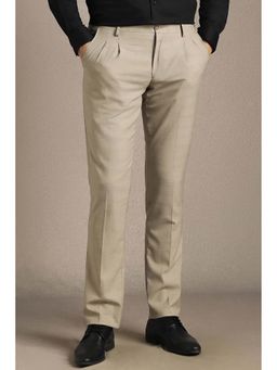 Louis Philippe - Men Beige Textured Pleated Formal Trouser