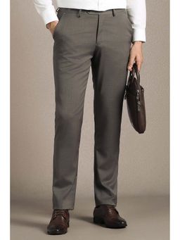 Louis Philippe - Men Brown Textured Flat Front Formal Trouser