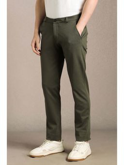 Louis Philippe - Men Olive Textured Flat Front Casual Trouser