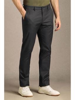 Louis Philippe - Men Black Textured Flat Front Casual Trouser