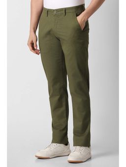 Peter England - Men Olive Textured Super Slim Fit Casual Trouser