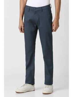 Peter England - Men Navy Blue Textured Slim Fit Casual Trouser