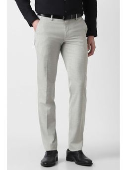 Peter England - Men Grey Textured Formal Trouser