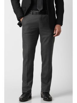 Peter England - Men Grey Textured Formal Trouser