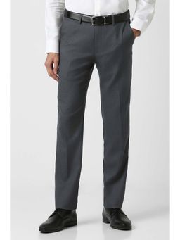 Peter England - Men Grey Textured Formal Trouser