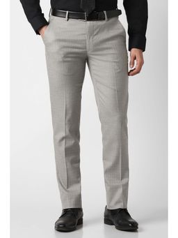 Peter England - Men Grey Textured Formal Trouser