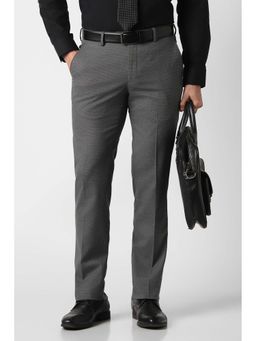 Peter England - Men Grey Textured Formal Trouser