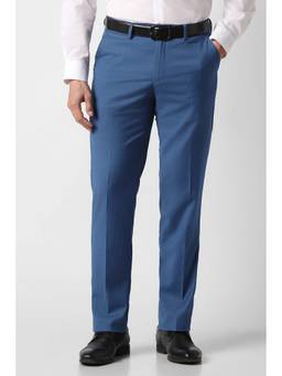 Peter England - Men Blue Textured Formal Trouser