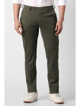 Peter England - Men Olive Textured Formal Trouser