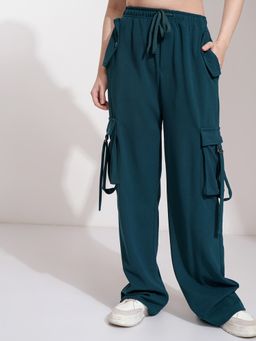 TOKYO TALKIES - Women's Teal Low Rise Straight Fit Cargo