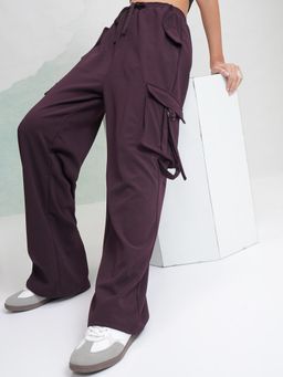 TOKYO TALKIES - Women's Purple Solid Straight Fit Cargo