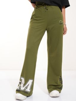 TOKYO TALKIES - Women's Olive Minnie Mouse Printed Varsity Track Pant