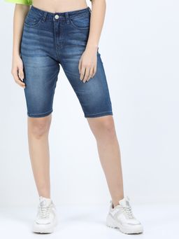 TOKYO TALKIES - Women's Blue Washed Denim Shorts