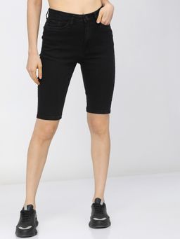 TOKYO TALKIES - Women's Black High-Rise Denim Shorts