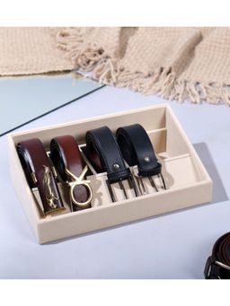 La Trove - Velvet 5 Slot Belt Organizer Tapers Tray for Closet Big Cream