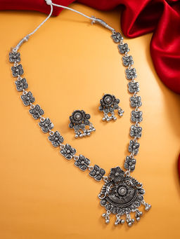 Aadita - Silver Plated Oxidised Choker Necklace Jewellery (Set of 2)