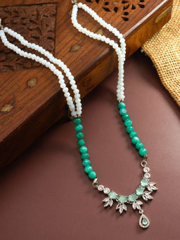 Aadita - Green Silver Toned Oxidised Plated Mala Necklace