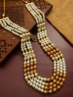 Aadita - Multi-Color Gold Plated Pearl Moti Mala Necklace