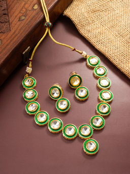 Aadita - White Gold Toned Plated Kundan Choker Necklace Jewellery (Set of 2)