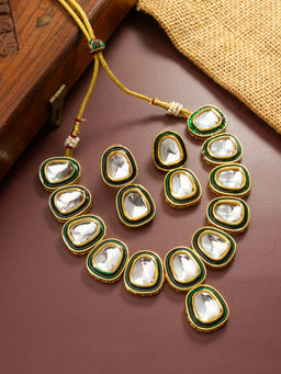 Aadita - White Gold Toned Plated Kundan Choker Necklace Jewellery (Set of 2)