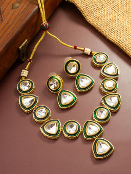 Aadita - White Gold Toned Plated Kundan Choker Necklace Jewellery (Set of 2)