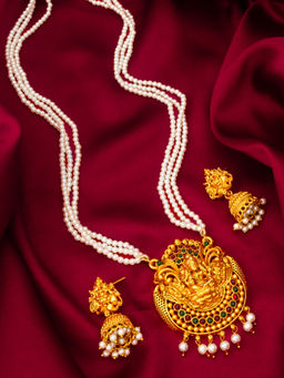 Aadita - Multi-Color Color Gold Toned Plated Pearl Necklace Jewellery (Set of 2)