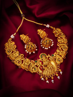 Aadita - Multi-Color Color Gold Toned Plated Pearl Necklace Jewellery (Set of 2)