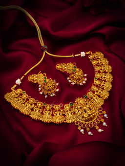 Aadita - Multi-Color Color Gold Toned Plated Pearl Necklace Jewellery (Set of 2)