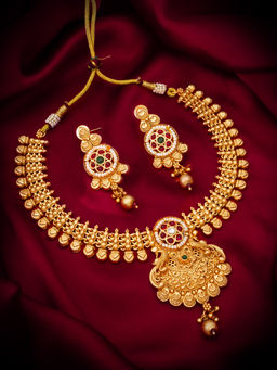 Aadita - Multi-Color Gold Toned Plated Pearl Choker Necklace Jewellery (Set of 2)