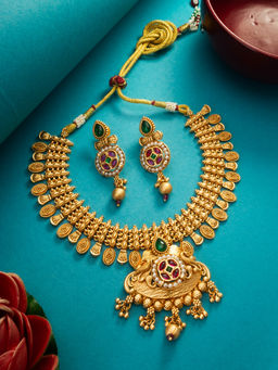 Aadita - Multi-Color Gold Toned Plated Pearl Choker Necklace Jewellery (Set of 2)