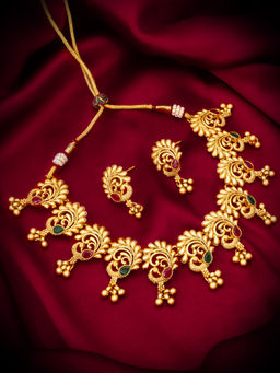 Aadita - Multi-Color Gold Toned Plated Pearl Choker Necklace Jewellery (Set of 2)