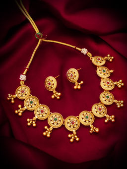 Aadita - Multi-Color Gold Toned Plated Pearl Choker Necklace Jewellery (Set of 2)