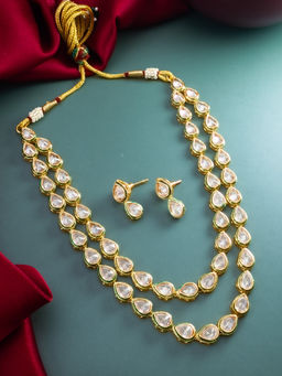 Aadita - White Gold Toned Plated Kundan Necklace Jewellery (Set of 2)