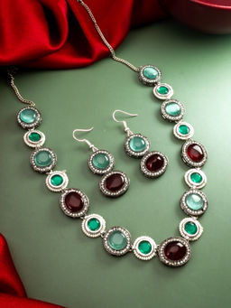 Aadita - Multi-Color Silver Plated Oxidised Long Necklace Jewellery (Set of 2)