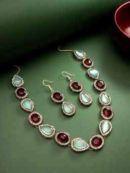 Aadita - Multi-Color Silver Plated Oxidised Long Necklace Jewellery (Set of 2)